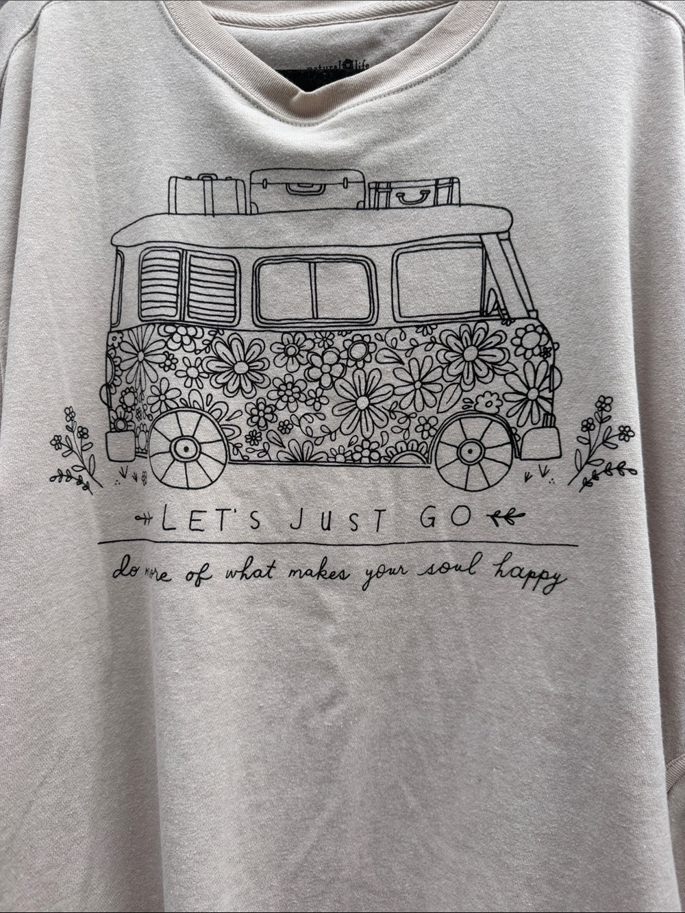 Natural Life Let's Just Go Cream Graphic Crewneck Sweater Size: L - Picture 6 of 9